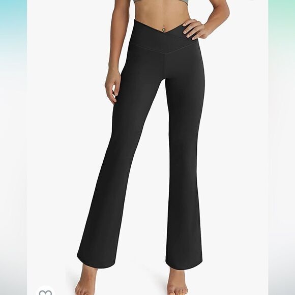 *NWT* Ododos Small Cross Waist Bootcut Black Yoga Pants - Picture 5 of 5